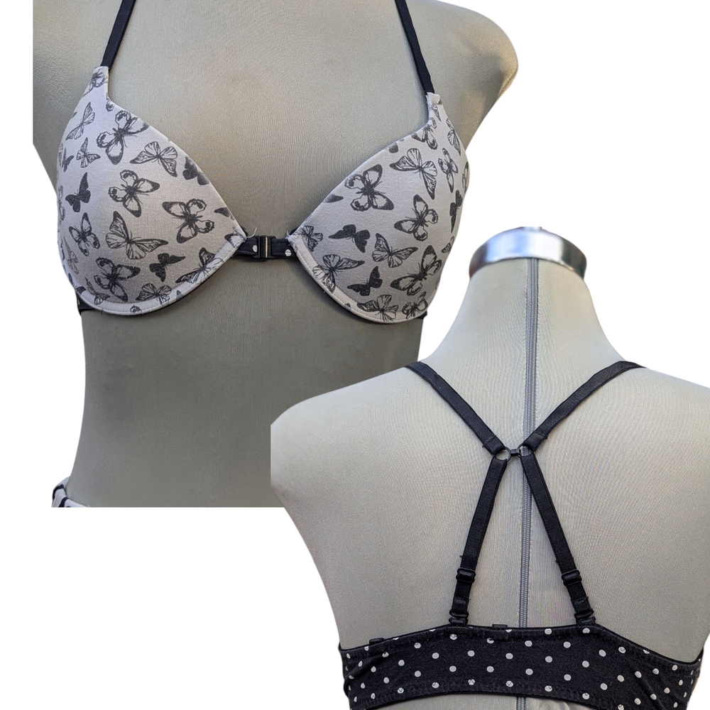 Butterfly Print Women's Bra in Black and Gray